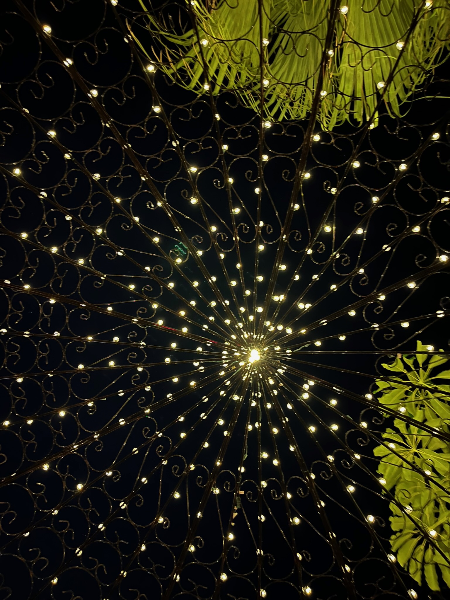 Decorative spiral light installation overhead