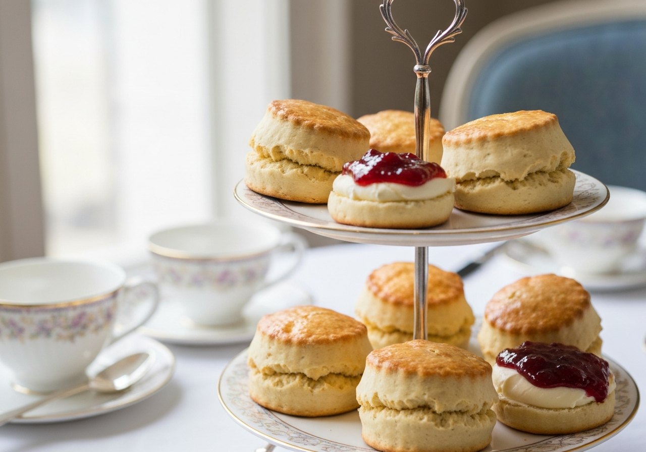Freshly baked scones with clotted cream