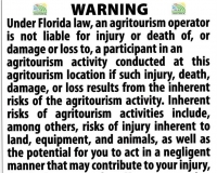 Florida Agritourism Liability Warning